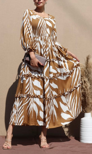 Jayden Printed Smocked Top Woven Midi Dress