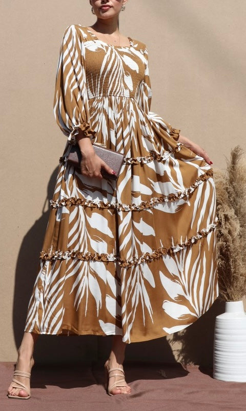 Jayden Printed Smocked Top Woven Midi Dress