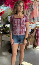 Miles Raspberry Lace Trimmed Floral Motif Seamless Tee
