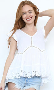 Carrington White V Neck Eyelet Embroidered Top