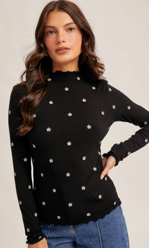 Angel Black Mock Neck Long Sleeve Top