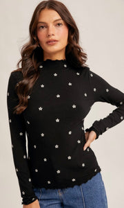 Angel Black Mock Neck Long Sleeve Top