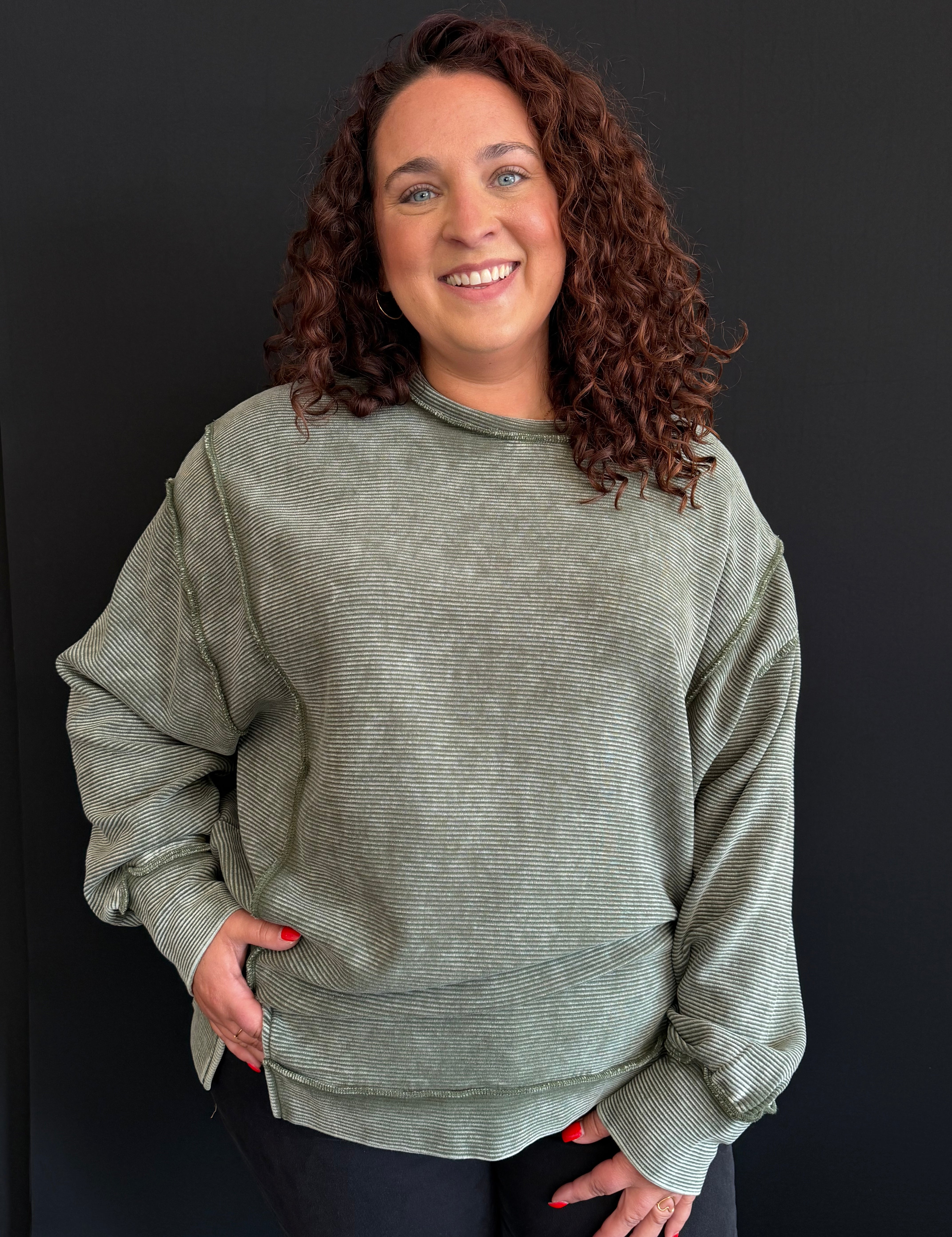 Oona Plus Acid Washed Double Ribbed Pullover