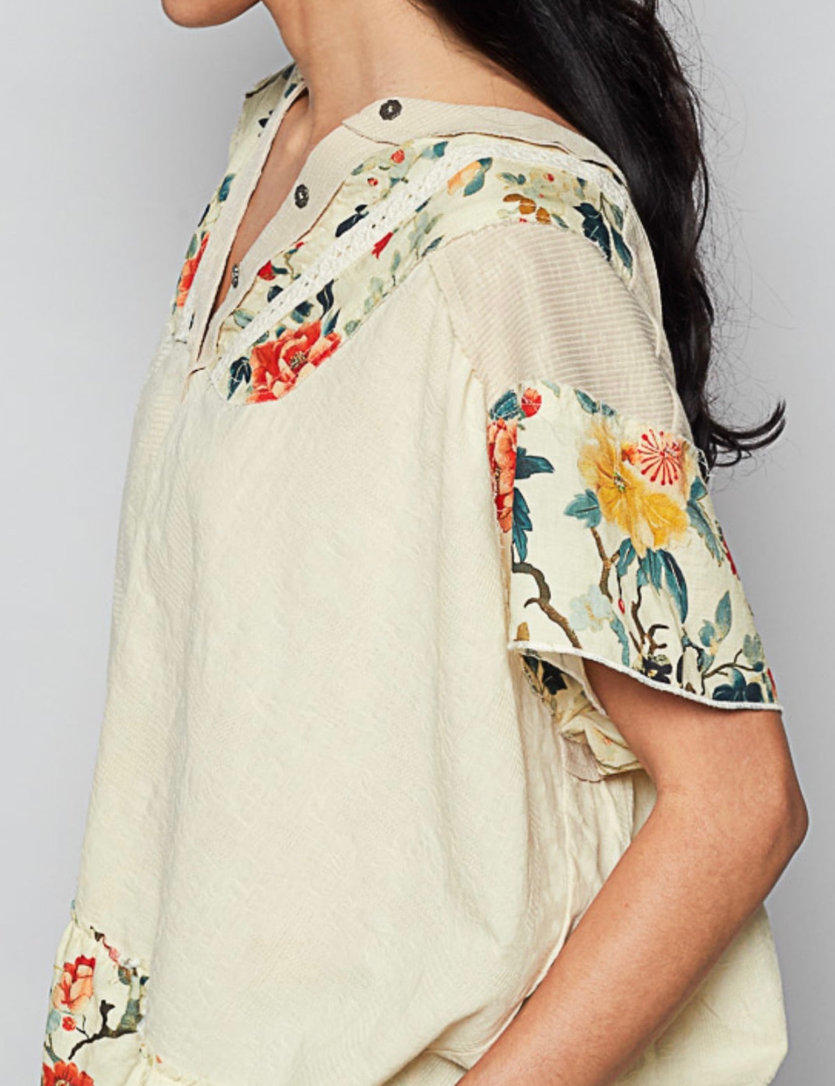 Kurt Almond Latte Floral Oversized Top