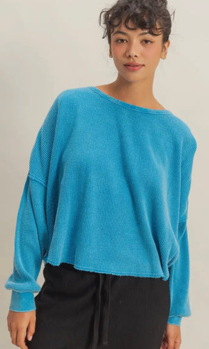 Krisey Ocean Blue Long Sleeve Relaxed Top