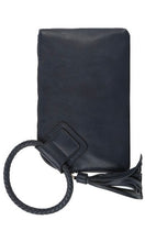 Etty Navy Blue Braided Ring Handle Wristlet Clutch