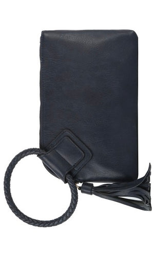 Etty Navy Blue Braided Ring Handle Wristlet Clutch