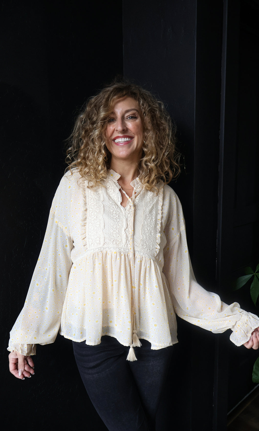 Orlando Ditsy Floral Tie Neck Blouse