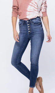 Arlie Medium Wash Button Fly High Waist Skinny Stretch Denim Jean