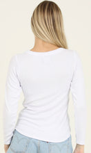 Carina White Rib Knit Scoop Neck Rounded Hem Long Sleeve Top