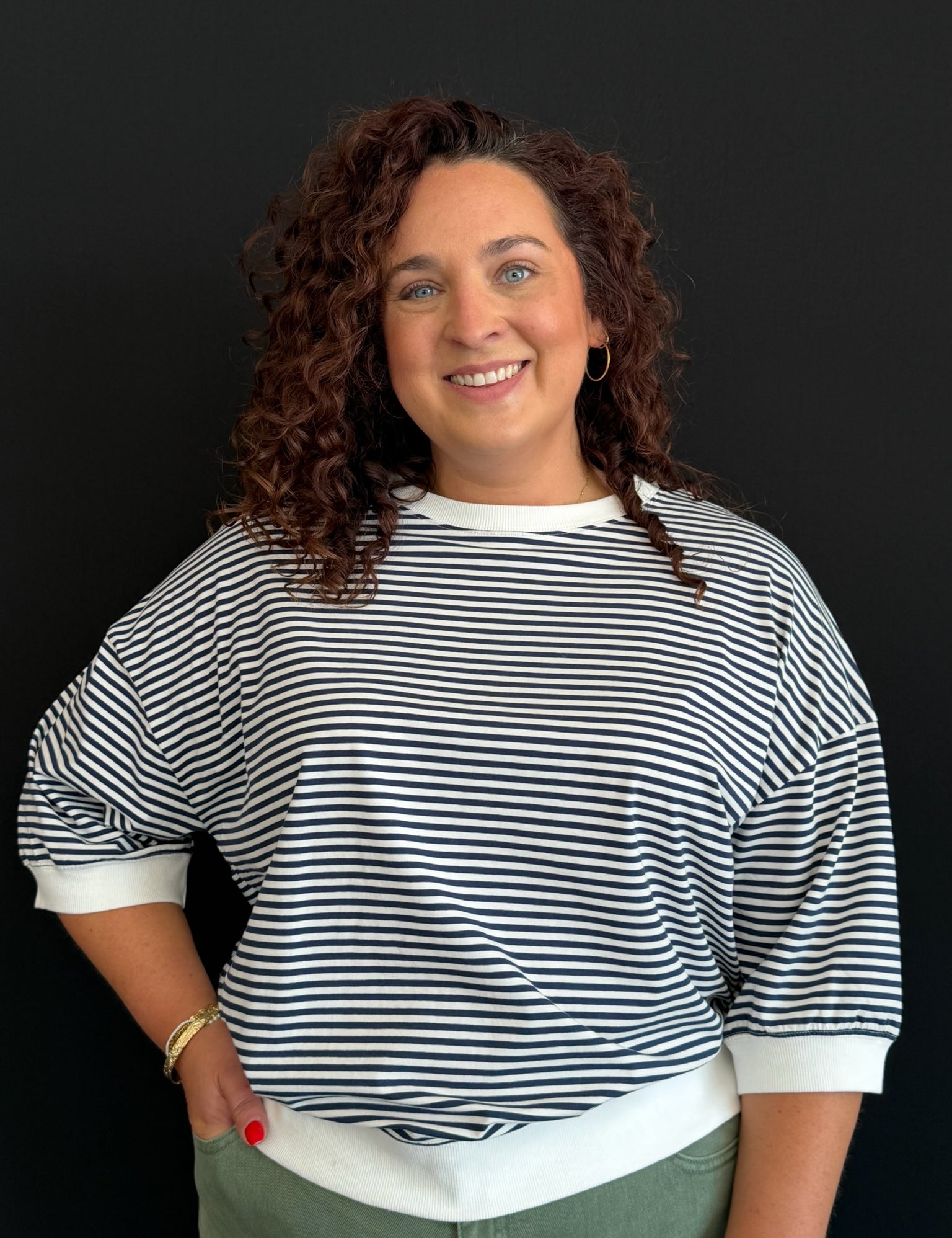 Opal Plus Striped Contrast Trim Rib Banded Top
