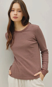 Ivan Brown Stitched Thermal Crew Neck Top