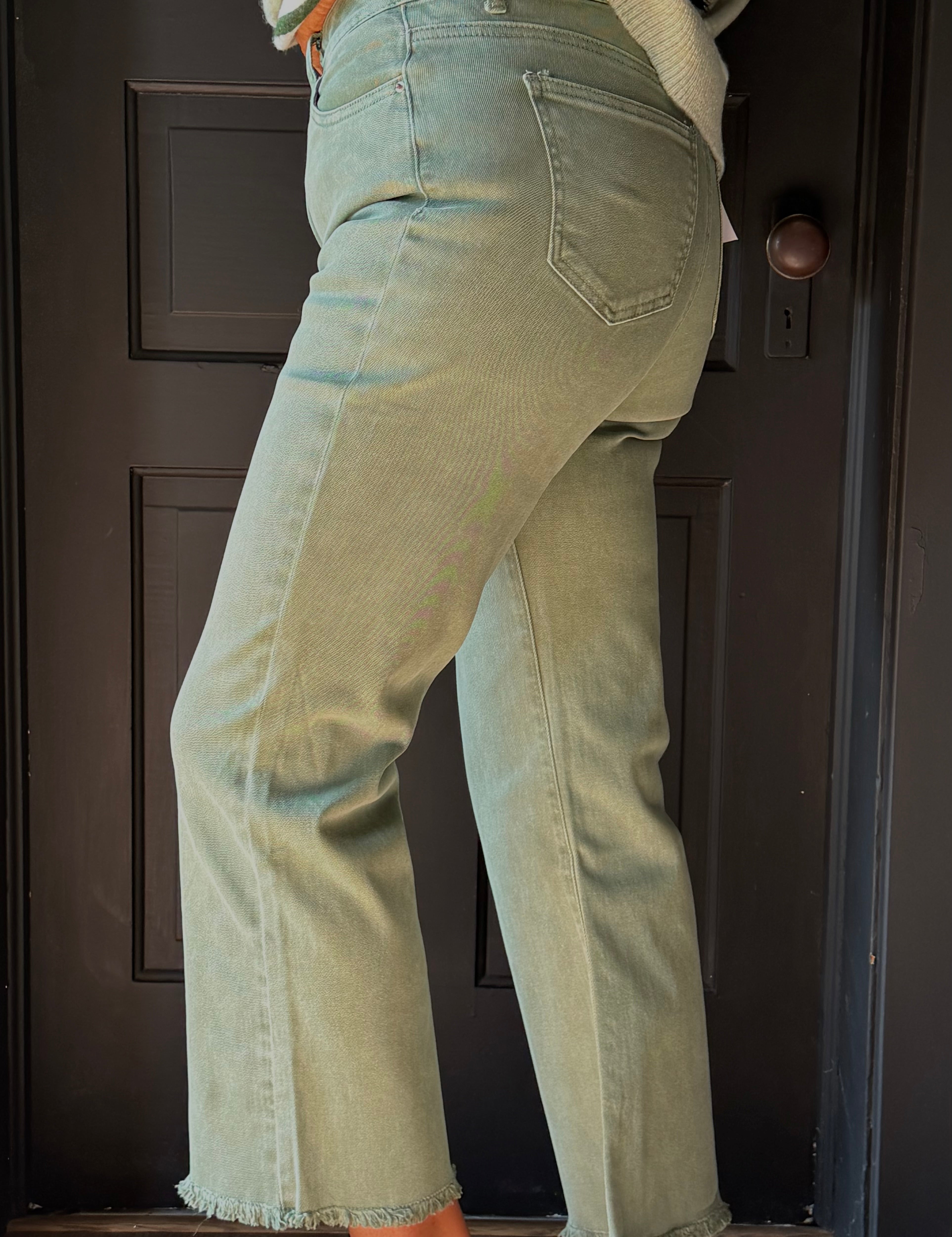Rainbow Acid Washed High Waist Frayed Hem Bootcut Pants