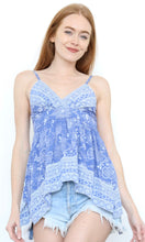 Channing Blue V Neck Hanky Hem Tank Top