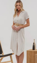 Leon Natural Button Down Belted Midi Dress