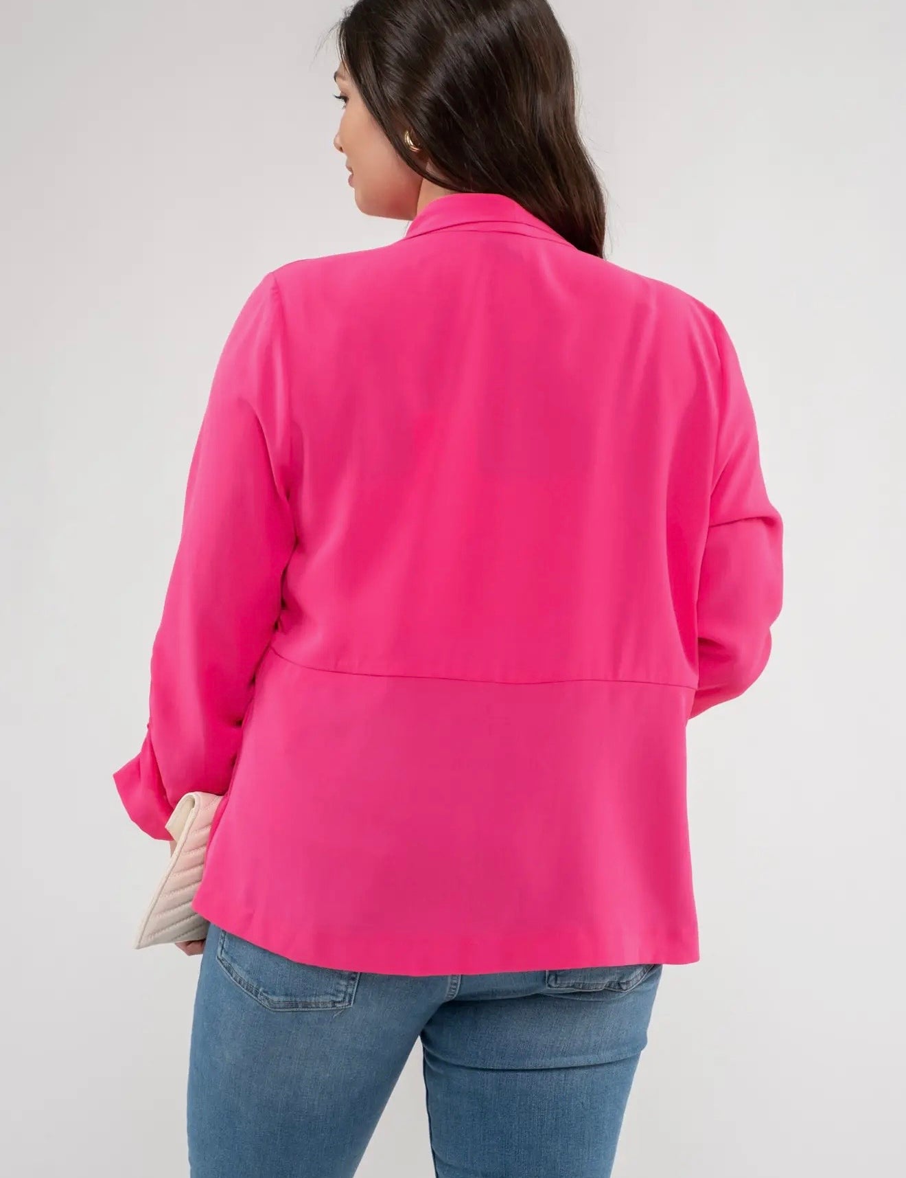 Chance Plus Size 3/4 Rouched Sleeve Blazer