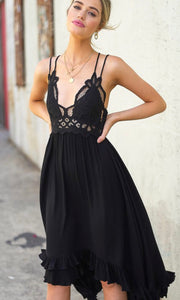 Aadelie - Black Crochet Lace Halter Dress