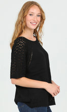 Cara Black Open Knit Short Sleeve Pullover Sweater