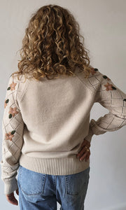 McKenzie Taupe Floral Embroidered Crew Neck Sweater