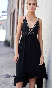 Aadelie Black Crochet Lace Halter Dress