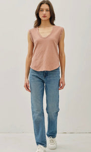 Gyeong Clay Basic Cap Sleeve Garment Dyed Top