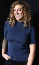 Nylah Teal Ribbed Short Sleeve Mock Neck Sweater