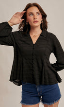 Marissa Black Flowy Button Down Texture Knit Blouse