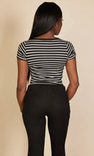 Hana Black/White Short Sleeve Tight Knitted Square Neck Top