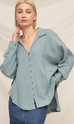 Micah Blue Pintuck Long Sleeve Shirt with Buttons