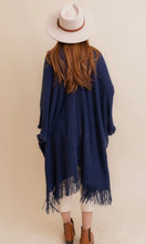Porter Navy Open Work Frayed Border Bohemian Ruana