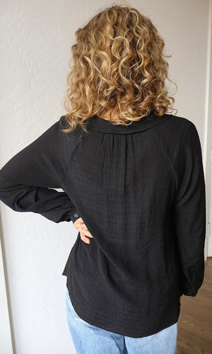 Maurice Black V-neck Ruffle Long Sleeve Blouse