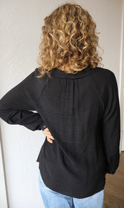 Maurice Black V-neck Ruffle Long Sleeve Blouse