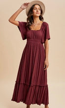 Lilith Cherry Laquer Swiss Dot Flutter Sleeve Maxi