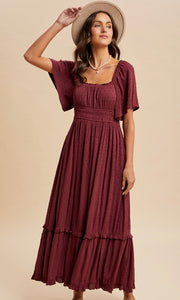 Lilith Cherry Laquer Swiss Dot Flutter Sleeve Maxi