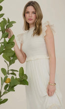 Louise Ivory Smocked Eyelet Trim Ruffle Detail Midi Dress