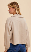 Asher Beige Cotton Thermal Cropped Half Zip Pullover