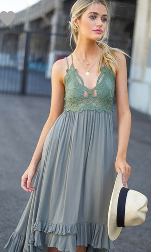 Aadelie-Olive Crochet Lace Halter Dress