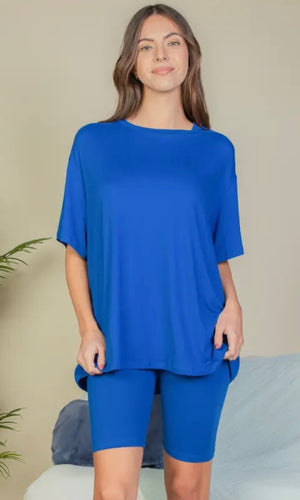 Harvey Royal Blue Loose Fit Top & Bike Shorts Set