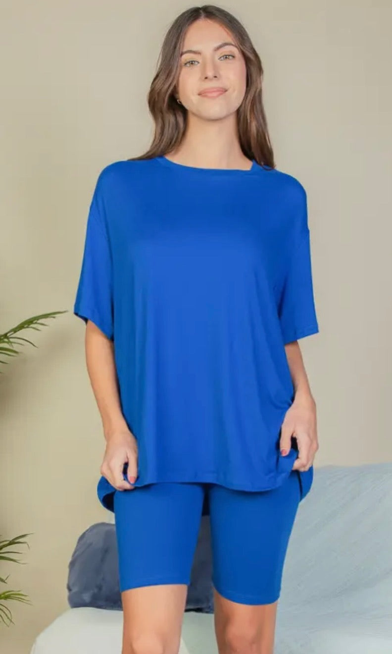 Harvey Royal Blue Loose Fit Top & Bike Shorts Set