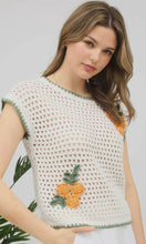 Lowen Ivory Rose Crochet Knit Short Sleeve Pullover Sweater