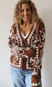 Marilyn V-neck Embroidered Sweater Jacket