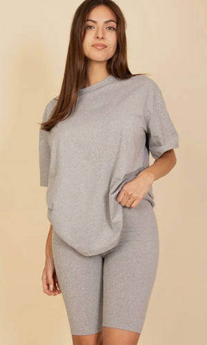 Harvey Heather Grey Loose Fit Top & Bike Shorts Set