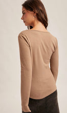 Meadow Mocha Lace Trim Detailed Long Sleeve Rib Top
