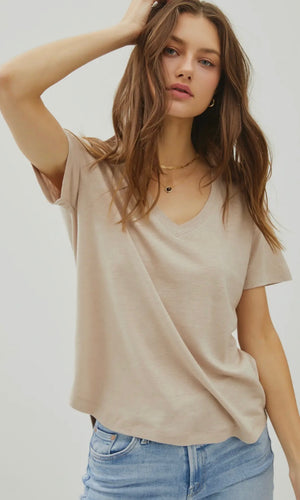 Liam Natural Loose Fit Basic V-Neck Short Sleeve T-Shirt