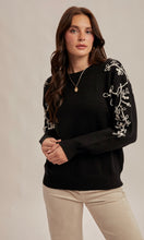 Mallory Black Embroidered Crew Neck Sweater Pullover