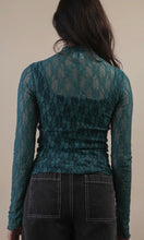 Percy Forest High Neck Fitted Sheer Mesh Lace Knit Top