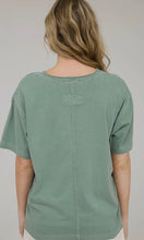 Nicholas Olive Washed Raw Edge V Neck Short Sleeve Knit Top