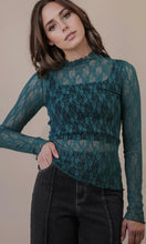 Percy Forest High Neck Fitted Sheer Mesh Lace Knit Top