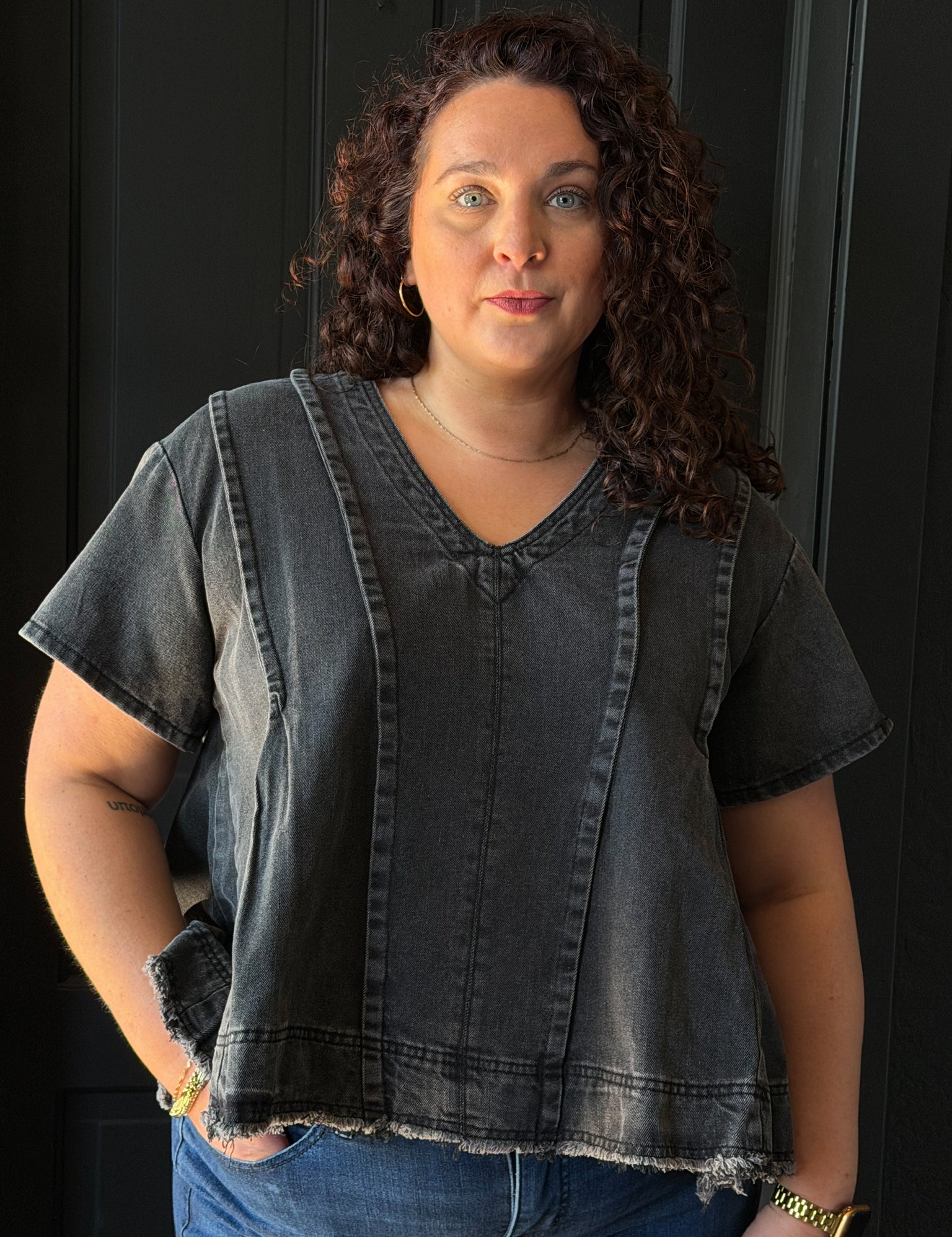 Ilya V-neck Denim Top Plus Size
