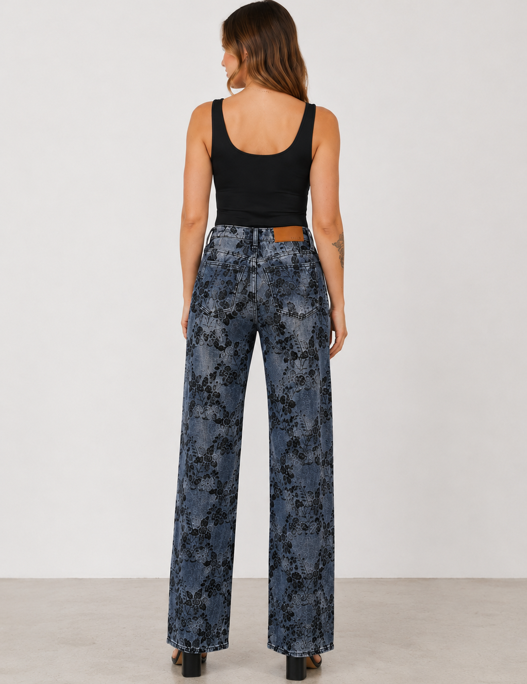 Delilah Dark High Rise Floral Jacquard Wide Leg